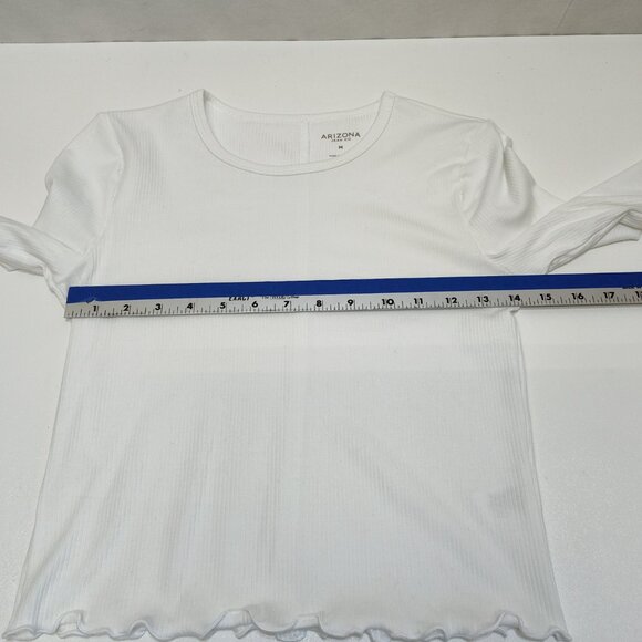 Arizona Jean Co Ribbed Long Sleeve Crop Top Med T-Shirt Lettuce Edge Waist Cuffs - Picture 5 of 6